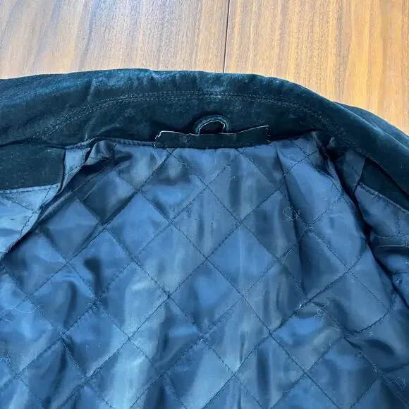 Vintage 90s Distressed Black Suede Leather Bomber Jacket Quilted Lining No Size - Picture 9 of 16